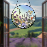 Stained Glass Window Hanging Suncatcher - 20cm Wildflower Meadow Sun Catchers for Windows Doors Home Decor - Nana Grandma Women Gifts for Mother's Day Birthday