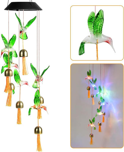 Hummingbird Gifts for Women Mom Grandma,Hanging Solar Wind Chimes for Outside,Waterproof LED Gardening Garden Decor Lights for Festival Birthday Gifts for Girlfriend Wife (Black Housing)