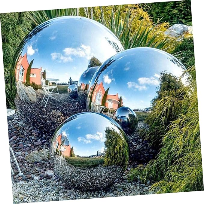 8-Inch Gazing Ball Mirror Polished Stainless Steel Garden Sphere, 304 Grade Reflective Globe for Outdoor Yard Decor, Weather Resistant Hollow Floating Ball for Patio Pond Landscape, Silver