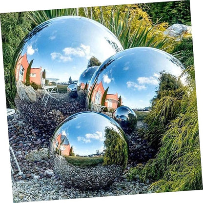 8-Inch Gazing Ball Mirror Polished Stainless Steel Garden Sphere, 304 Grade Reflective Globe for Outdoor Yard Decor, Weather Resistant Hollow Floating Ball for Patio Pond Landscape, Silver