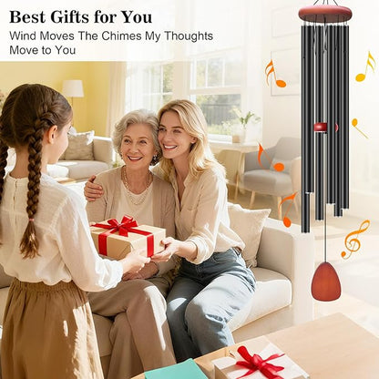 WENANA Large Wind Chimes for Outside Deep Tone, Soothing Melodic Memorial Sympathy Wind Chime, Suitable Outdoor Garden Decor, Gift for Mom Women Neighbors (Black Wind Chime -46 in)