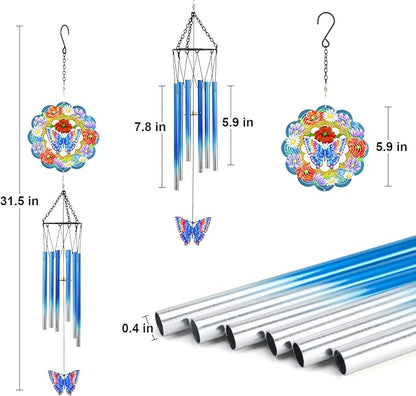 Butterfly Wind Chimes for Outside, 3D Wind Chimes with Wind Spinner, Outdoors Hanging Decor for Garden, Patio and Balcony, Gifts for Men, Women, Mom, Lovers