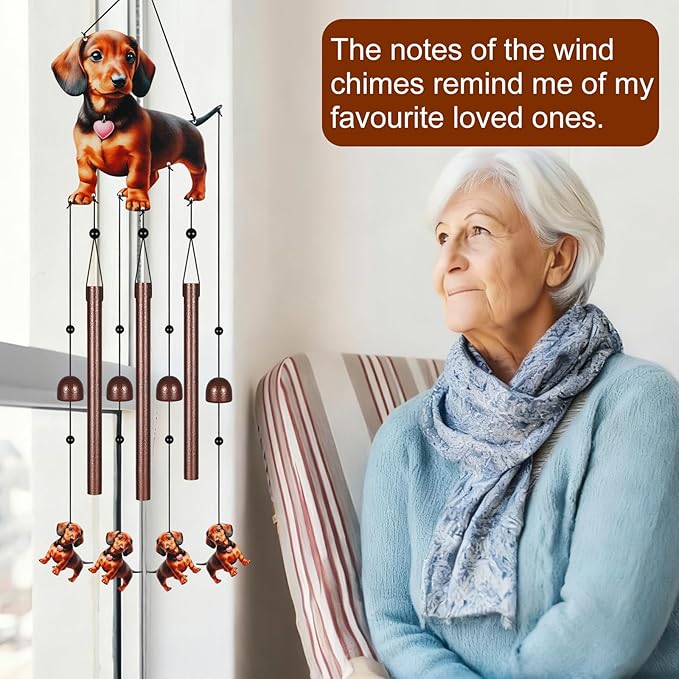 Gifts for Mom, Wind Chimes for Outside Perfect for Outdoor Gardens Patios Home Decor, Features Melodious Tones Create a Zen Atmosphere, Retirement Gifts for Women Men(Colorful Dachshund)