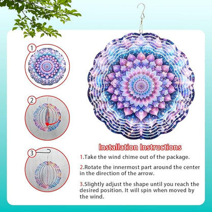 Mandala Flower Wind Chimes 10 x 10 Inch Hanging Garden Decor with Layered Petal and Luminous Pattern Design Aluminum Outdoor Yard Art for Patio Balcony Tree Porch Decoration Gift
