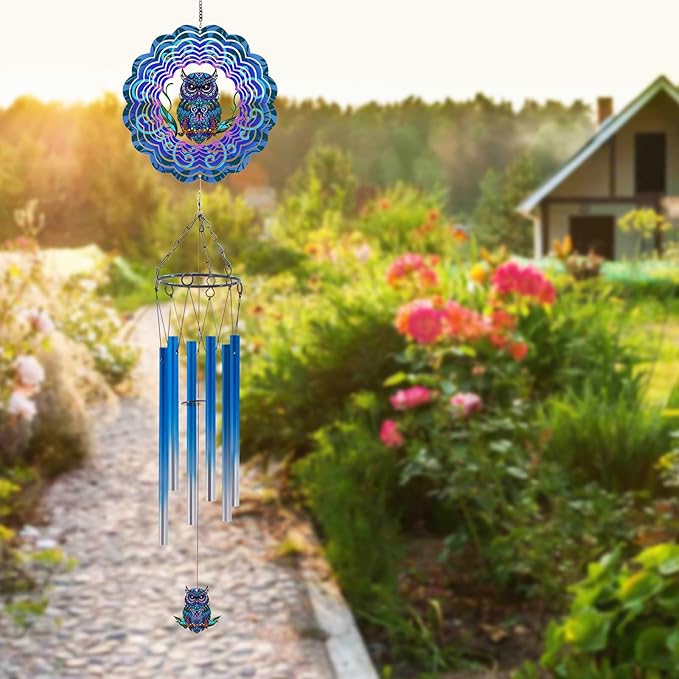 Wind Chimes with Owl Wind Spinner, Gifts for Men, Women, Retirement, Teacher, Parents - Outdoor Hanging Decor Clearance for Garden, Patio, Backyard Or Porch