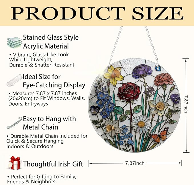 Flower Suncatchers Windows Hanging, Acrylic Hanging Suncatcher, Wildflowers Sun Catcher for Door Garden Home Decor, Festival Gifts for Women Wife Girlfriend Mom Nana