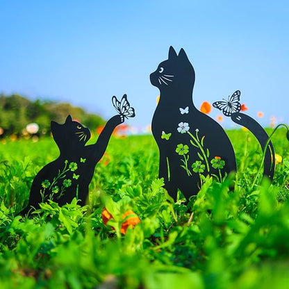 WACLSTDAY Cat Metal Decorative Garden Stakes,Gifts for Women/Men/Cat Lovers,Black Silhouette Statues Spring Garden Decor for Outdoor, Yard Art, Outside,Patio,Forests,Lawn Ornaments