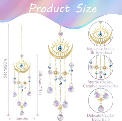 DEMIUKO Crystal Suncatcher, Suncatchers for Windows Hanging Evil Eye SunCatcher with Crystals Prism Rainbow Maker Outdoor Indoor Decor for Birthday Thanks Giving Christmas Home Garden Decor (Evil Eye)