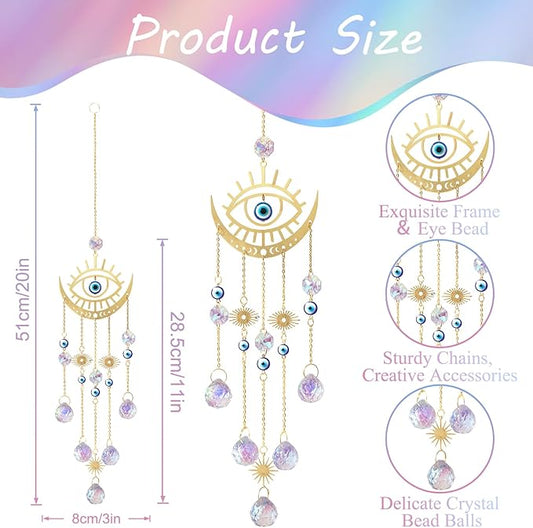 DEMIUKO Crystal Suncatcher, Suncatchers for Windows Hanging Evil Eye SunCatcher with Crystals Prism Rainbow Maker Outdoor Indoor Decor for Birthday Thanks Giving Christmas Home Garden Decor (Evil Eye)