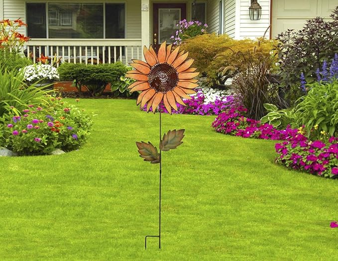 Metal Sunflower Garden Stakes Flower Yard Art Planter Stake Party Lawn Pathway Walkway Patio Decor Yard Sign Indoor Outdoor Decoration (36"+36")
