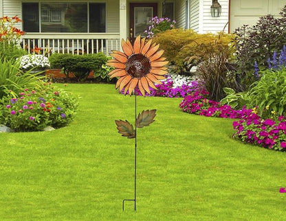 Metal Sunflower Garden Stakes Flower Yard Art Planter Stake Party Lawn Pathway Walkway Patio Decor Yard Sign Indoor Outdoor Decoration (36"+36")