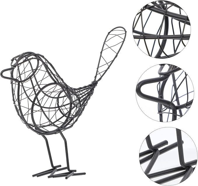 Mobestech Black Metal Bird Statue 20x23cm Garden Ornaments Stylish Black Metal Bird Art for Indoor Outdoor Decor