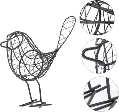Mobestech Black Metal Bird Statue 20x23cm Garden Ornaments Stylish Black Metal Bird Art for Indoor Outdoor Decor