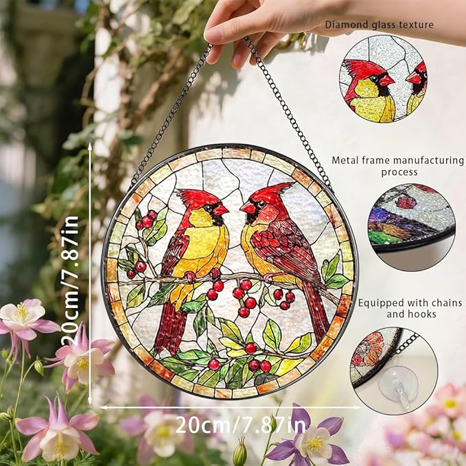 Stained Glass Suncatcher Window Hanging, 7.8 Inch Handmade Sunflower Garden suncatchers, Suncatcher Home Decor,Gift for Women, Mom, Grandma (Bird)