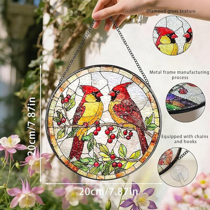 Stained Glass Suncatcher Window Hanging, 7.8 Inch Handmade Sunflower Garden suncatchers, Suncatcher Home Decor,Gift for Women, Mom, Grandma (Bird)