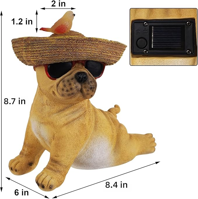 Glintoper Solar Garden Statue Dog Figurine, 8.7" Outdoor Resin Puppy Whimsical Lawn Porch Yard Art, Birthday Mothers Day Ideal Gifts, Lighted Shar Pei Ornaments for Patio Pathway Yard Decoration ﻿