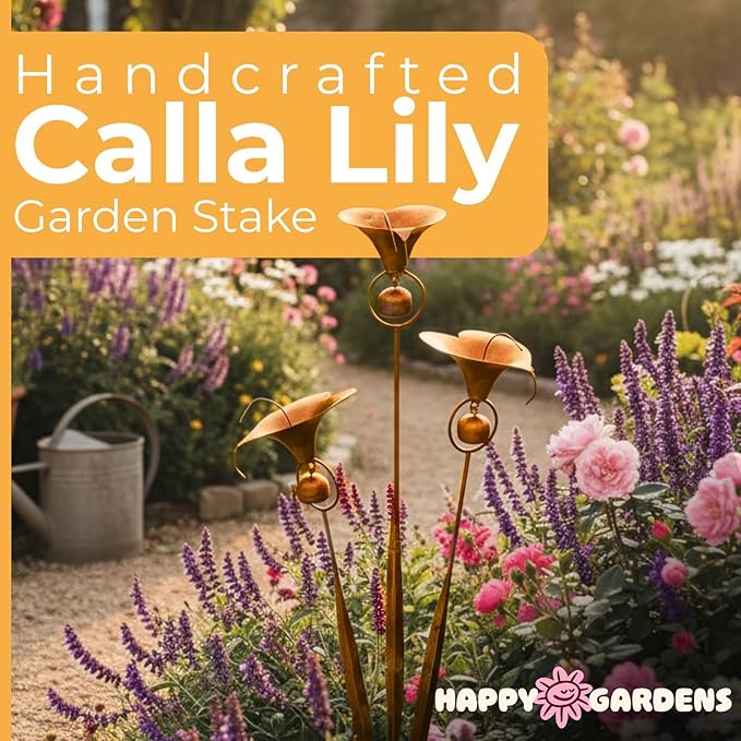 Happy Gardens Calla Lily Garden Stake with Bells | Bronze Outdoor Lillies Flower Decorations