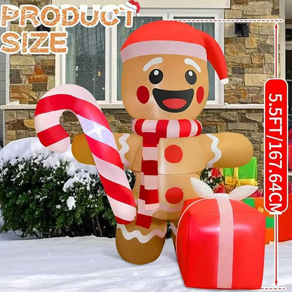 5.5FT Christmas Inflatable Gingerbread 5.5FT Gingerbread Man Inflatable Christmas Outdoor Decoration Xmas Gingerbread Blow Up Decor with Built-in 4 LED for Yard Garden Lawn(with Storage Bag)