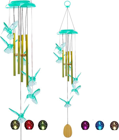 Outdoor Solar Wind Chime Decoration, Mother's Day Birthday Gifts for Grandma, Mom and Family, Outdoor Garden and Courtyard Wind Chime Accessories (Green Hummingbird)