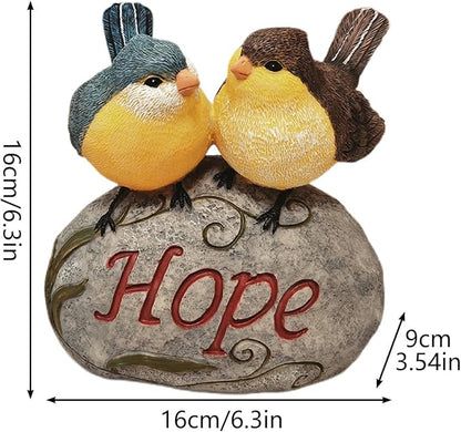 Bird Garden Statue, 6.31 Inch Lifelike Standing Bird with Hope Characters Stone, Small Resins Figurine for Home Table Outdoor Lawn Porch Patio Balcony Yard Decor (A)