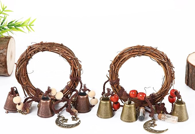 2 Pieces Witch Bells for Door Knob for Protection Hanging Bell Wind Chimes Handmade Decorative Bell for Boho Home Room Witchy Decor (Retro red)