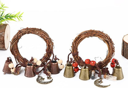 2 Pieces Witch Bells for Door Knob for Protection Hanging Bell Wind Chimes Handmade Decorative Bell for Boho Home Room Witchy Decor (Retro red)