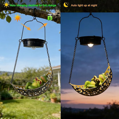 Solar Hanging Garden Lantern with Frog Decoration,Solar Hanging Statue Light,Outdoor Hanging Decorations for Garden, Fence, Porch, Patio, Yard Decor