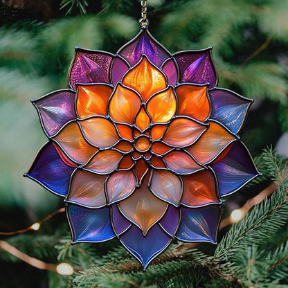Mosaic Effect Dahlia Starburst Acrylic Suncatcher Stained Glass Effect Window Car Hanging Christmas Ornament Indoor Outdoor Decor Garden Sun Catcher Panel for Floral Lover for Women Mom Grandma