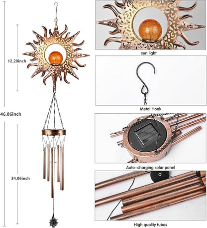 Solar Sun Wind Chimes 46" Long Outdoor, Waterproof Sun Wind Bells Light with Crackle Glass Ball for Outside, Clearance Unique Gifts for Mother's Day, Birthday, Women, Girls, Garden Decor