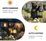 Solar Garden Statue Bear Family - 10" H Resin Outdoor Statue with Solar Powered Lantern - Welcome Bear Decor Outdoor, Unique Birthday Gifts for Women - Waterproof Patio Yard Decorations