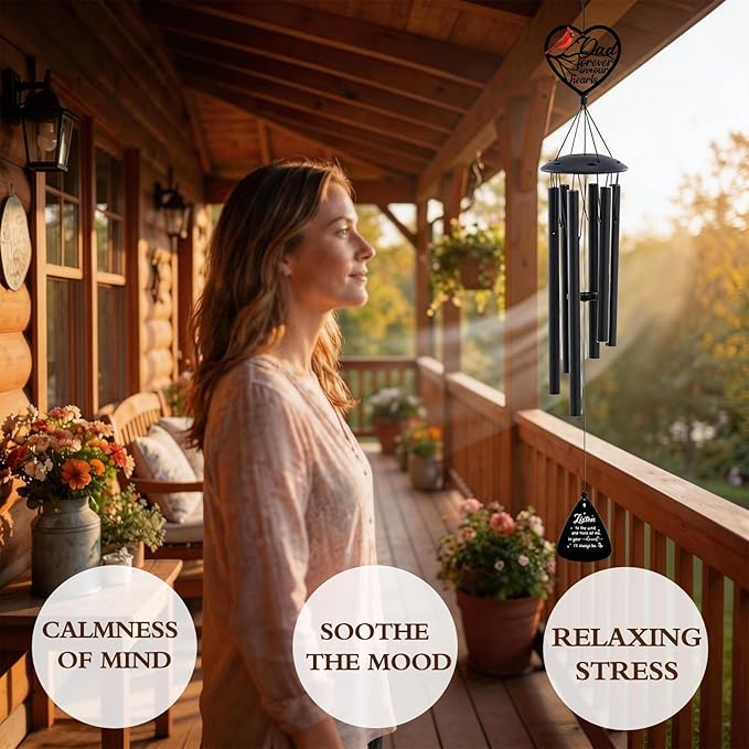 Sympathy Gifts for Loss of Father - Metal Wind Chimes for Outside with Card in Memory of Dad Patio Garden Yard Backyard Balcony Porch Indoor Outdoor Hanging Decor Cardinal Remembrance Gift