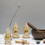 Owl Statue Garden Decor, Resin Waterproof Halloween Indoor Outdoor Lawn Yard Patio Office Living Room Decoration Gifts for Mom Women (8.3 Inch) (Golden 3 Buddha)