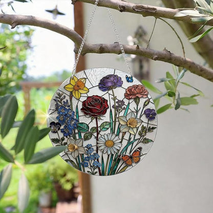 Flower Suncatchers Windows Hanging, Acrylic Hanging Suncatcher, Wildflowers Sun Catcher for Door Garden Home Decor, Festival Gifts for Women Wife Girlfriend Mom Nana