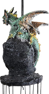 Ebros Gift Medieval Green Dragon Guarding Emerald Crystal Geode Rock Figurine Crown Top Resonant Wind Chime with Miniature Geode Rocks Ornaments for Garden Patio Home Fantasy Dungeons and Dragons