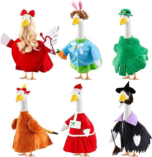 6 Set ST Patricks Day Porch Goose Outfits 23'' Easter Goose Outfit Seasonal Holiday Porch Geese Wigs Cupid Bunny Clover Clothes for Cement Geese Yard Lawn Clothing Outdoor Decor