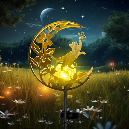 Moon Cat Waterproof Outdoor Cat Lover Solar Light for Garden, Yard, Patio Decor, Auto On/Off, Long-Lasting Battery, Unique Gift for Women Mom, Grandma, Christmas