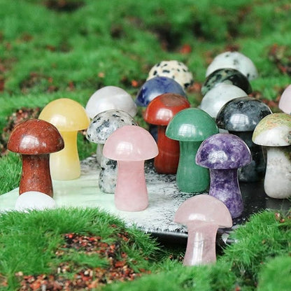 15PCS Orange Cat Eye Natural Stones Mushroom Sculpture Decor Crystal for Home Crafts Flower Pot Gemstone Mini Mushroom Hand Making Yard Decoration
