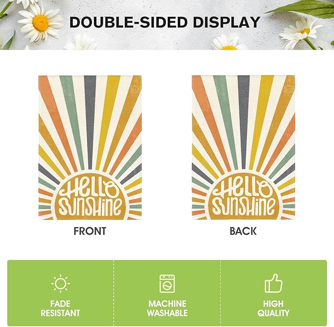AVOIN colorlife Hello Sunshine Classic Garden Flag 12x18 Inch Double Sided Outside, Summer Party Holiday Burlap Yard Outdoor Decoration