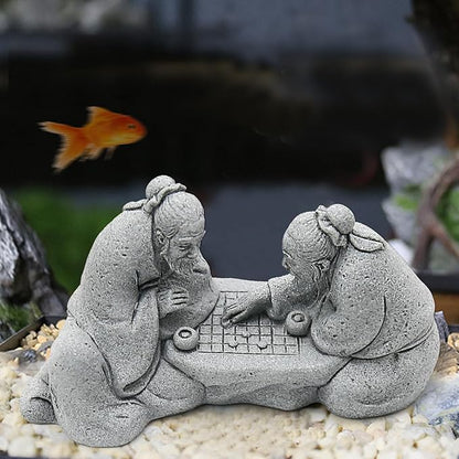 Hoypeyfiy 3Pcs Playing Chess Old Man Statue,Garden Figurines Set,Zen Garden Accessories,Outdoor Decor Sandstone for Bonsai,Micro Landscape Decoration,Garden,Patio,Yard,Lawn,Backyard