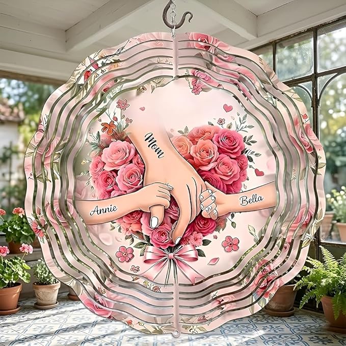 Personalized Mother's Day Wind Spinner for Mom Grandma, Mama Grandma Gifts Mothers Day Christmas, Floral Garden Decor Gift, Outdoor Yard Hanging Ornament 1