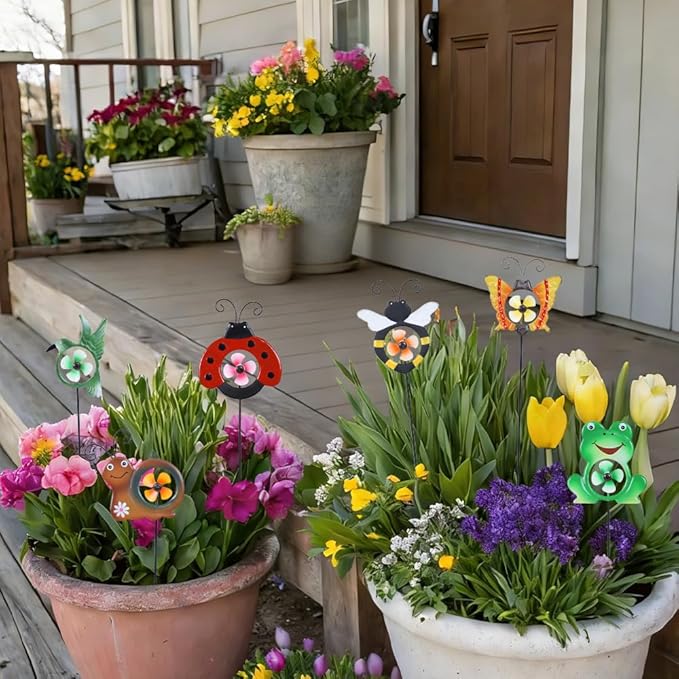 hogardeck Garden Decor for Outside, Metal Animal Pinwheels Decorative Garden Stakes for Spring Decor, Colorful Wind Spinners for Yard Art Outdoor Lawn Porch Pathway Decorations (HGMD-2249)