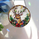 Bimkole Deer Stained Glass Suncatcher Window Hanging - Animal Indoor Window or Doorway Decoration - Handmade Sun Catcher Decor for Garden Home Christmas & Birthday Gifts 7.87x7.87 inch
