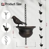 Elegant 32in Bird-Shaped Rain Chains for Outside with Gutter Adapter, Durable Copper Rain Chain for Water Management, Easy Install for Gardens and Patios, Equipped with V-Shaped Hooks
