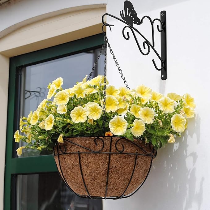 AMAGABELI GARDEN & HOME 4 Pack Hanging Plant Brackets Outdoor 11 inch Metal Fence Wall Plant Hanger Hooks for Hanging Flower Baskets Bird Feeders Lanterns Wind Chimes Rust-Resistant Black