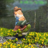 Garden Gnome Solar LED Turtle Fishing Pond Statue Decoration, Outdoor Koi Pond Waterfall Lawn Decor, 5.3" Poolside Statue with Ground Insertion