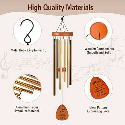 Gifts for Mom, Wind Chimes for Mom, Perfect Mother's Day Present for Mother, Birthday Gift from Daughter Son, Love Reminder Gifts for Birthday Thanksgiving Christmas Anniversary (Gold)