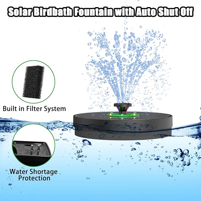 Yzert Solar Fountain with LED Lights Green Flower, 3.5W Glass Solar Bird Bath Fountains Pump with 2200 mAh Battery, Solar Water Fountain for Bird Bath, Garden, Outdoor, Pond -Black Panel Colorful