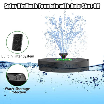 Yzert Solar Fountain with LED Lights Green Flower, 3.5W Glass Solar Bird Bath Fountains Pump with 2200 mAh Battery, Solar Water Fountain for Bird Bath, Garden, Outdoor, Pond -Black Panel Colorful
