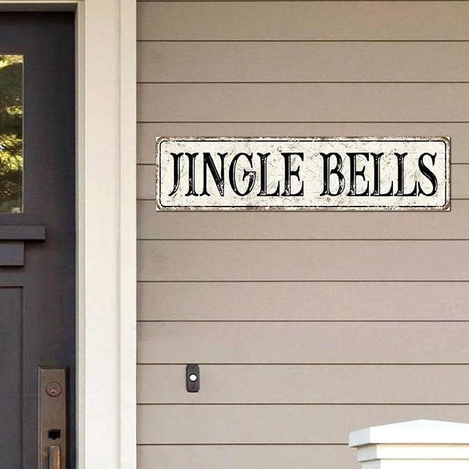 Madcolitote Ancient Retro Jingle Bells Wood Sign Jingle Bells Street Signs Customized Rustic Wooden Wall Art Farmhouse Wall Decor Kitchen Home Decor Signs Wall Hanging Sign 6x24in
