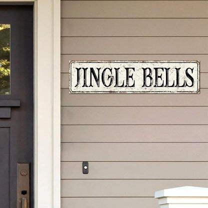 Madcolitote Ancient Retro Jingle Bells Wood Sign Jingle Bells Street Signs Customized Rustic Wooden Wall Art Farmhouse Wall Decor Kitchen Home Decor Signs Wall Hanging Sign 6x24in
